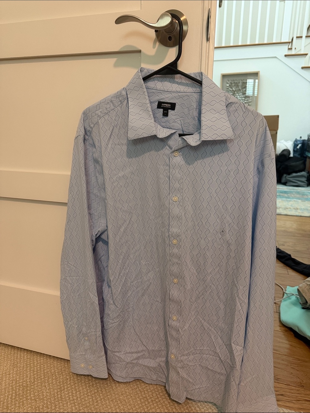 Express Men’s Light Blue Geometric Dress Shirt